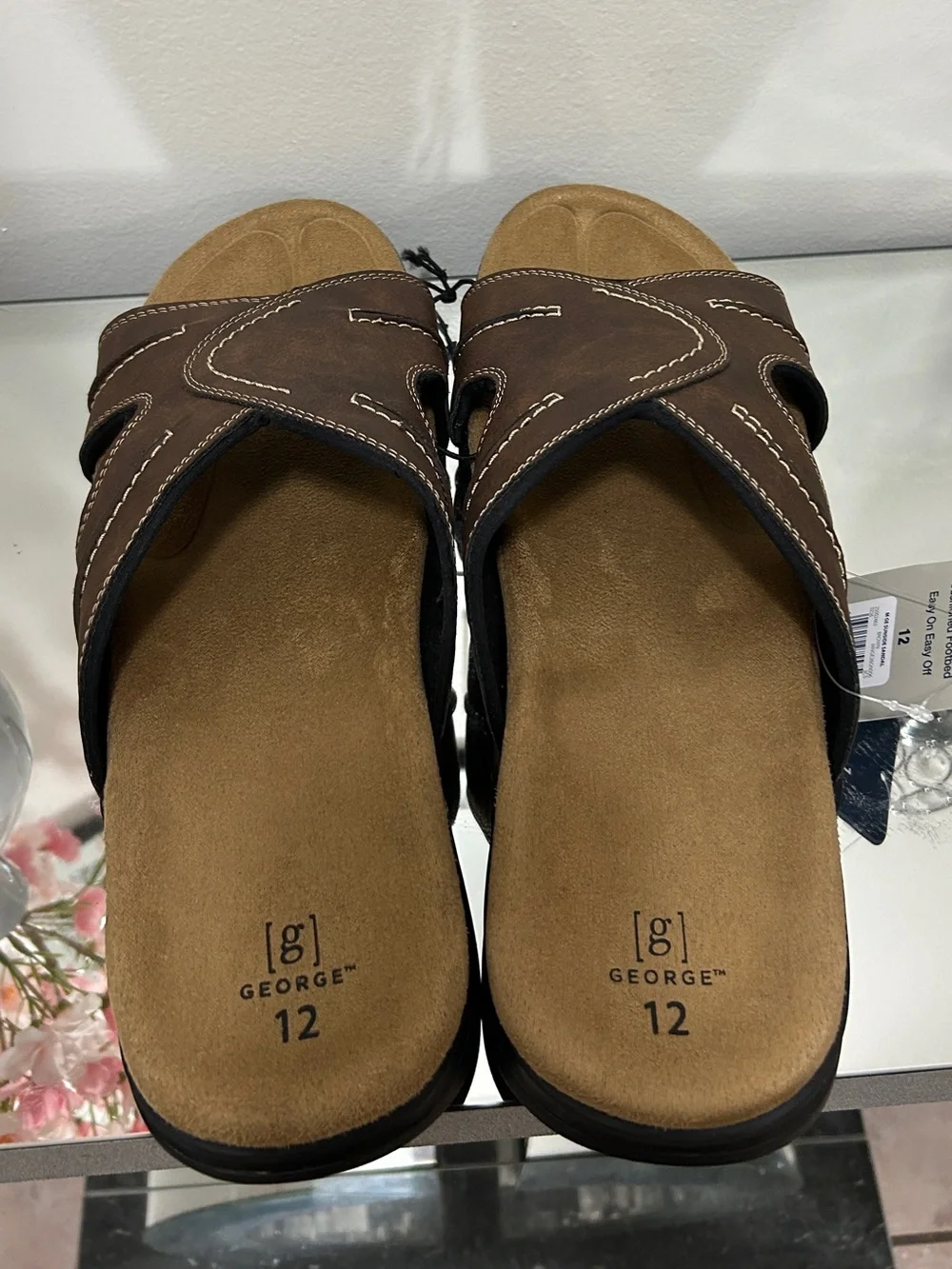 NWT George Sunside Brown Comfort Slide Sandals Men’s Size 12